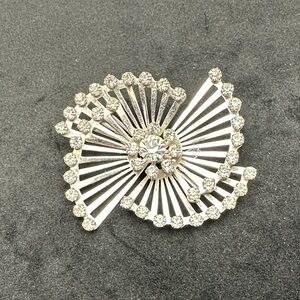 Coro Silver and Crystal Fan Brooch